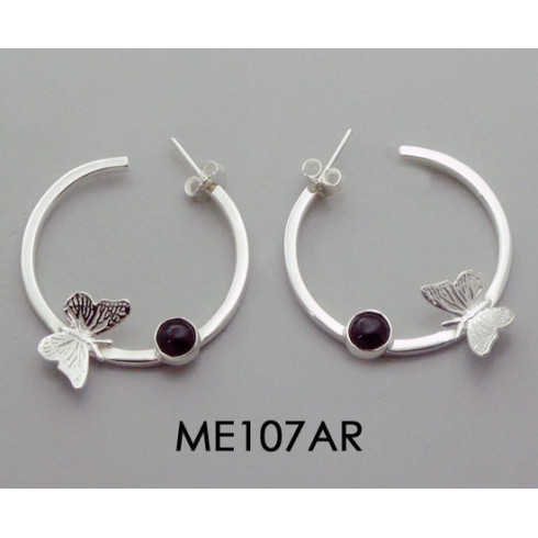 FLAT HOOPS WITH BUTTERFLY AND STONES