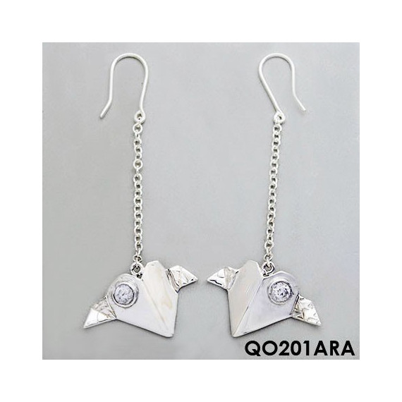 SMALL HEART EARRINGS WITH WINGS  AND CRYSTAL