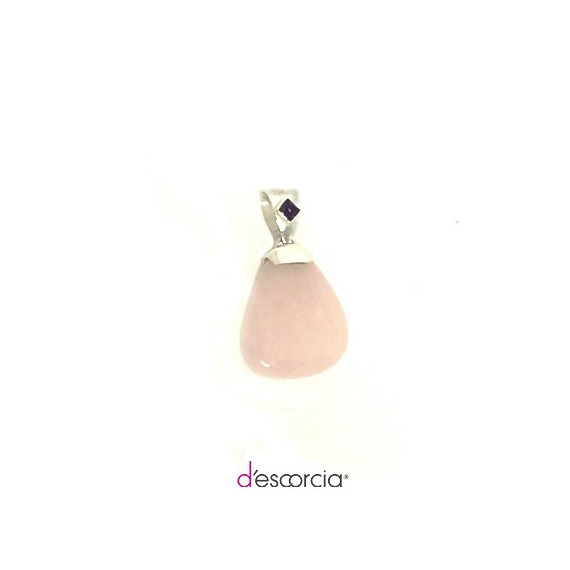 Dije de cuarzo rosa con bandola de plata y piedra pequeña: amatista, citrino, ámbar o granate.