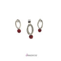 Aretes y dije ovalados de alambres entrelazados con piedras en diferentes colores, onix, perla, turquesa y coral rojo 