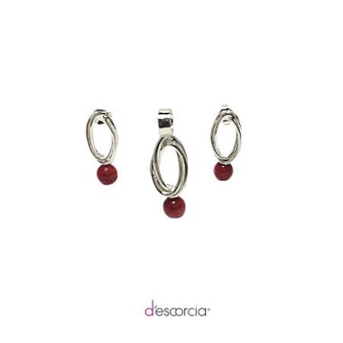 Aretes y dije ovalados de alambres entrelazados con piedras en diferentes colores, onix, perla, turquesa y coral rojo 