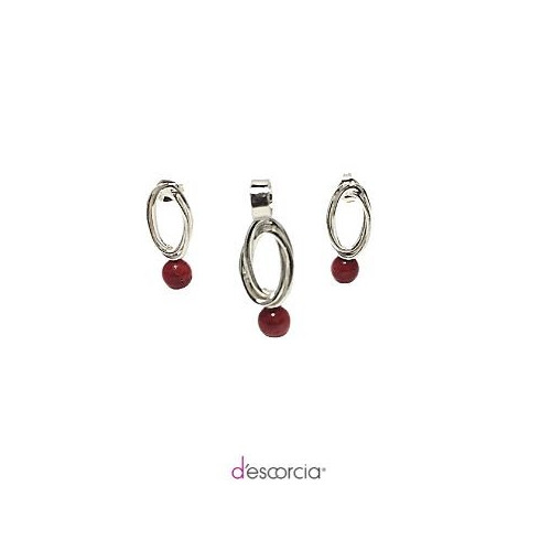 Aretes y dije ovalados de alambres entrelazados con piedras en diferentes colores, onix, perla, turquesa y coral rojo 