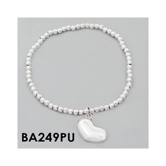 Pulsera con bolas lisas de 3 mm con dije de corazón bombeado 