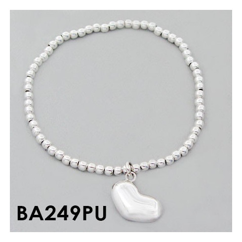 Pulsera con bolas lisas de 3 mm con dije de corazón bombeado 