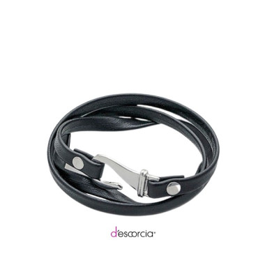 Pulsera de piel con broche de gancho de plata 