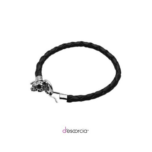 KNIT LEATHER BRACELET WITH SKULL AND CROWN
