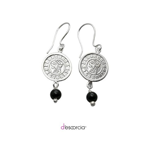 Arete de calendario maya con arillo y piedras de diferentes colores  onix, lapislázuli, amatista, turquesa