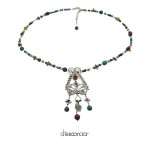 Collar de filigrana mazahua con amatista, perla de agua dulce, turquesa, ámbar y coral rojo 