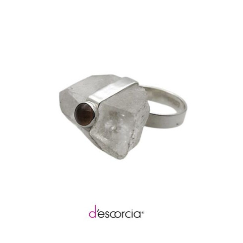 Anillo de cuarzo con piedra pequeña de ámbar, citrino, amatista en la parte superior, ajustable.