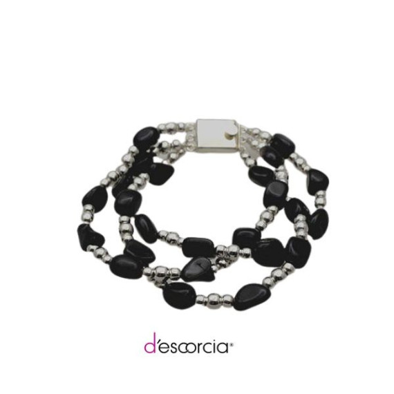 Pulsera triple de onix con bolas lisas de plata.