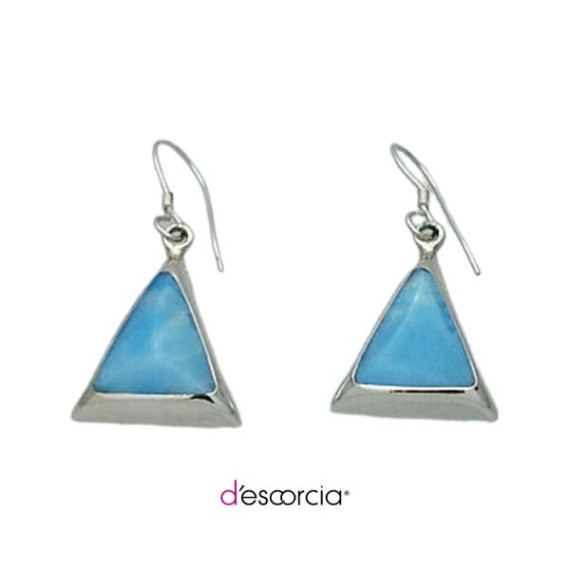 Aretes de triangulo de larimar, con arillo.