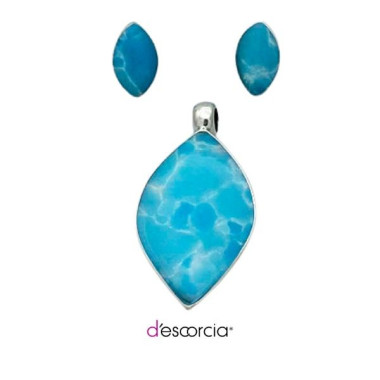 Aretes y dije de semilla grande de larimar.