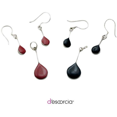 Aretes y dije de gota con piedra en diferentes colores: coral, kidman, ónix, rojo, turquesa y lápiz azul.