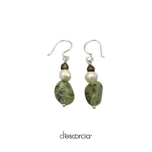 Aretes de piedra turmalina, perla y cristal, con arillo