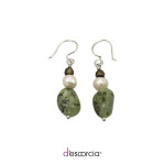 Aretes de piedra turmalina, perla y cristal, con arillo