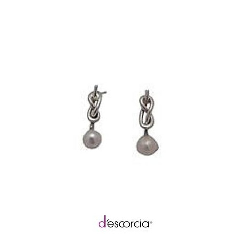 Aretes de doble nudo con piedra en diferentes colores, perla, turquesa, ónix y coral rojo, con poste