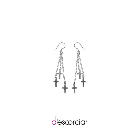 Aretes largos con dijes de cruz y arillo 